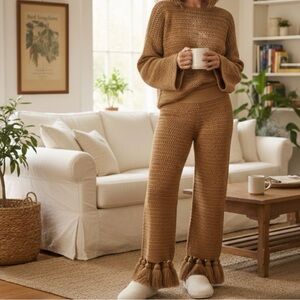 NWT ELEXIAY handmade crochet sweater & pant set
